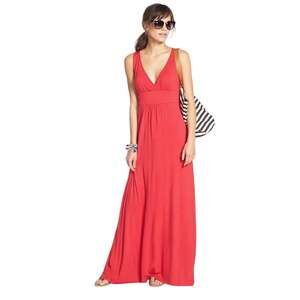 Loveappella V-neck Jersey Maxi Dress Size Medium Dark Pink NWT Stretchy Flowy